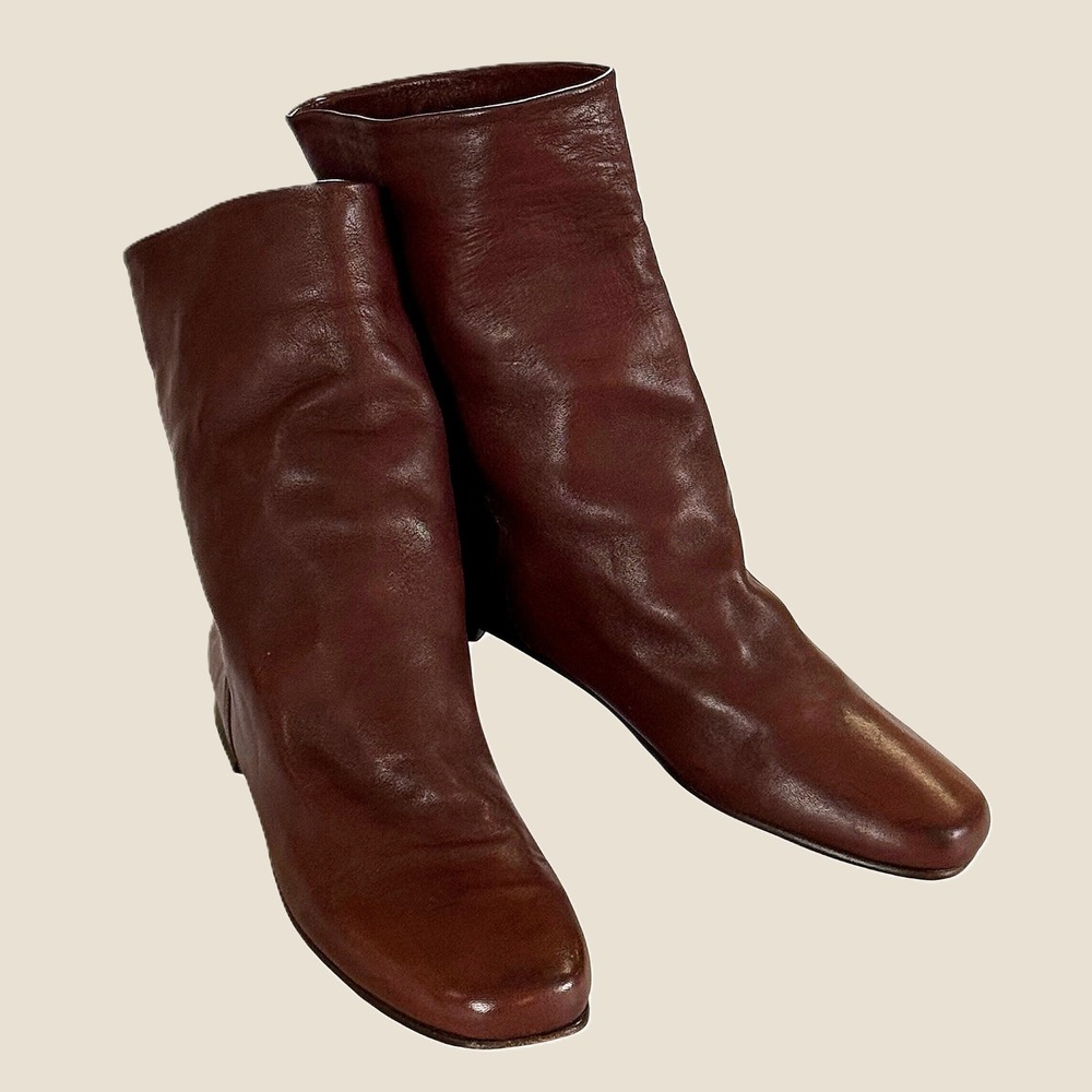 Robert Zur Italy Cognac Leather Slouch Ankle Boots Flat Square Toe 8.5 AA